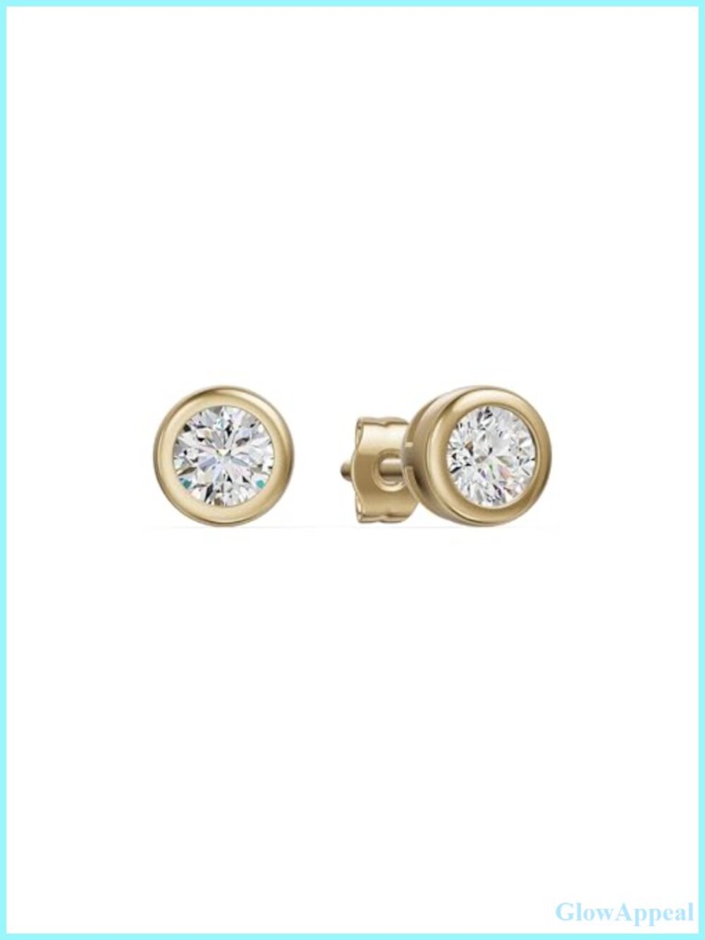 Bezel Set Round Lab Diamond Stud Earrings 24K Gold Vermeil Sterling Silver